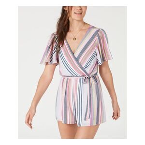 TRIXXI Womens White Printed Short Sleeve V Neck Romper XS